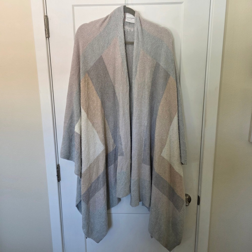 Kashwere Chenilla Shawl Cardigan Poncho Grey Geometric Oversized One Size O/S